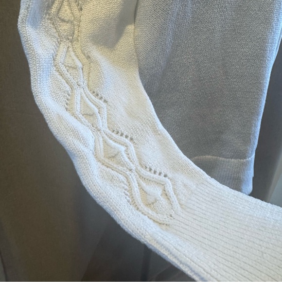 Talbots - White 100% Cotton - Puff Sleeve - Cable Knit Sweater - Large - Picture 2 of 10